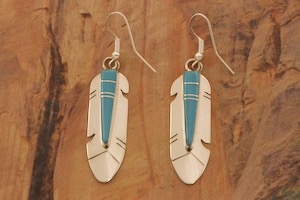 Genuine Sleeping Beauty Turquoise Sterling Silver Feather Earrings